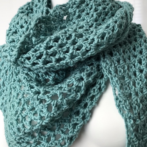 NEW Handmade Asymmetrical Triangular Scarf in Aqua Color - Picture 2 of 6